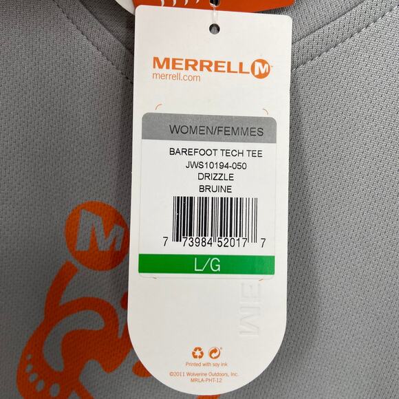 Merrell Barefoot Tech Tee Shirt Size L Gray Opti-Wick Shirt UPF Sun Protection - Picture 9 of 13